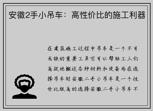安徽2手小吊车：高性价比的施工利器