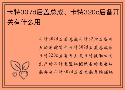 卡特307d后盖总成、卡特320c后备开关有什么用
