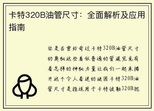 卡特320B油管尺寸：全面解析及应用指南