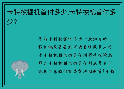 卡特挖掘机首付多少,卡特挖机首付多少？